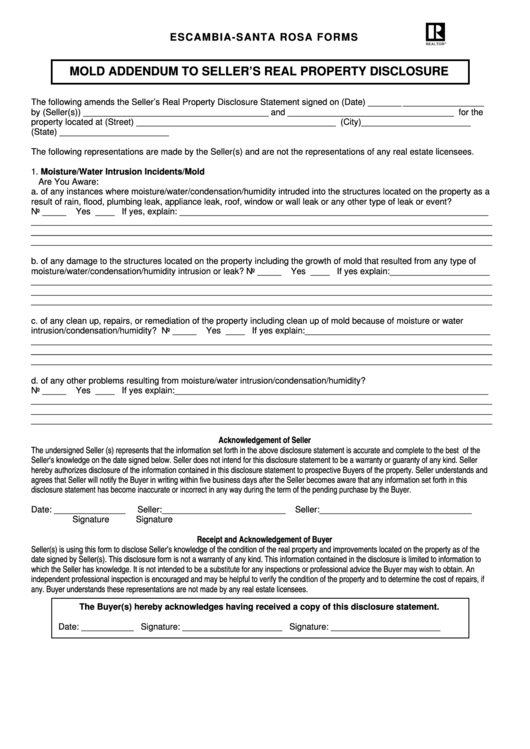 Mold Addendum Form To Property Disclosure Printable pdf