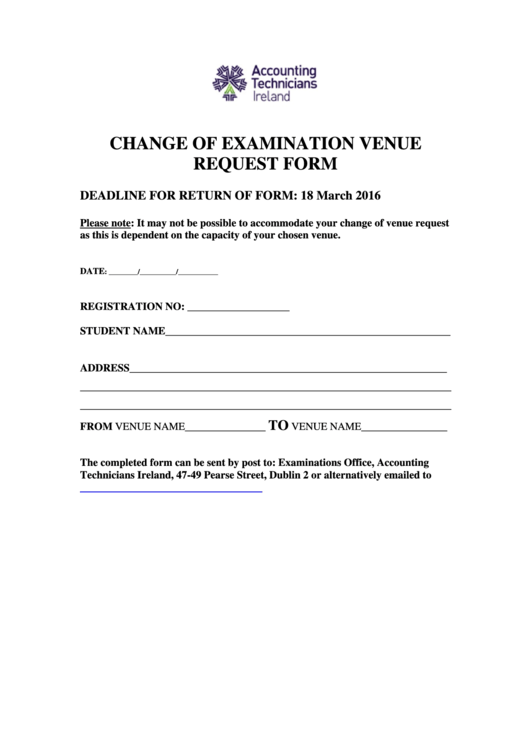 Change Of Venue Application Form