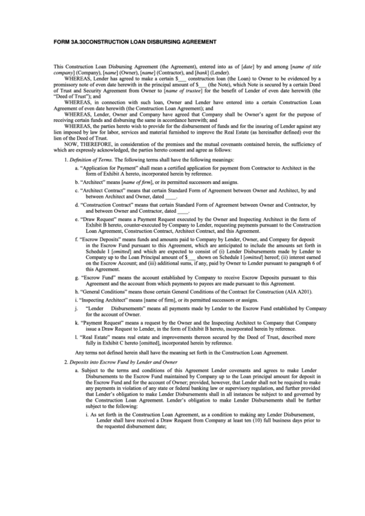 Construction Loan Disbursing Agreement Printable pdf