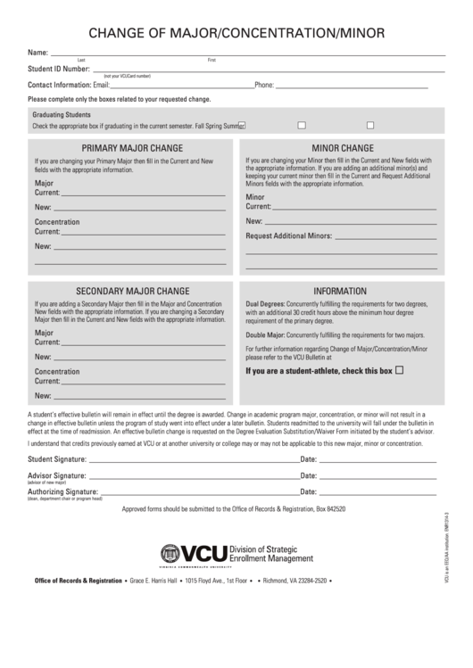 Fillable Change Of Major/concentration/minor printable pdf download