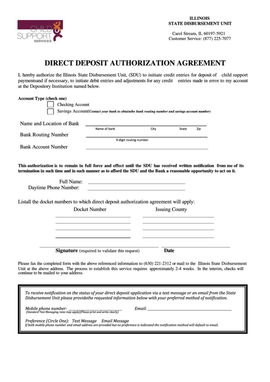 Fillable Direct Deposit Authorization Agreement Printable pdf