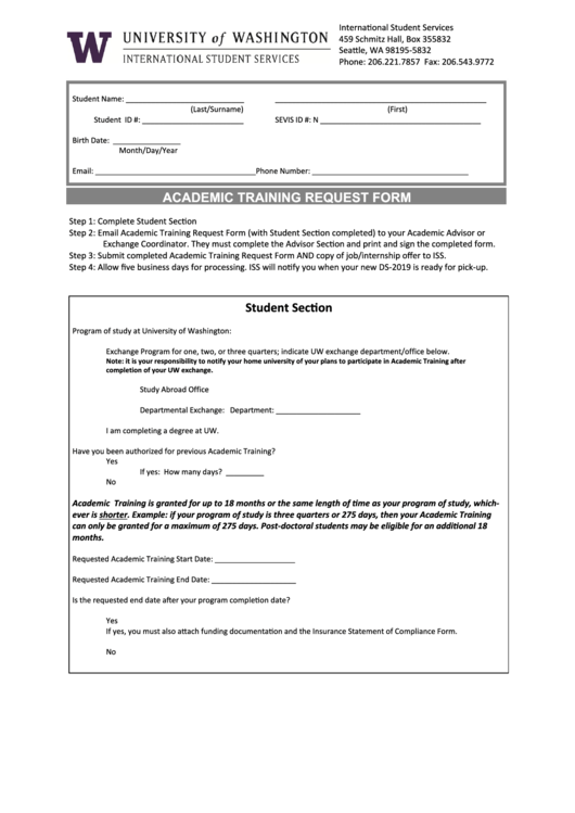 Fillable Academic Training Request Form Printable pdf