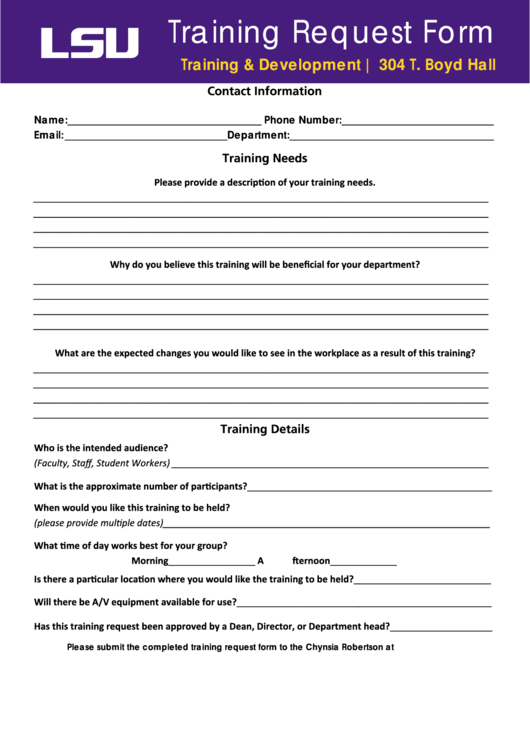 Fillable Training Request Form Printable pdf