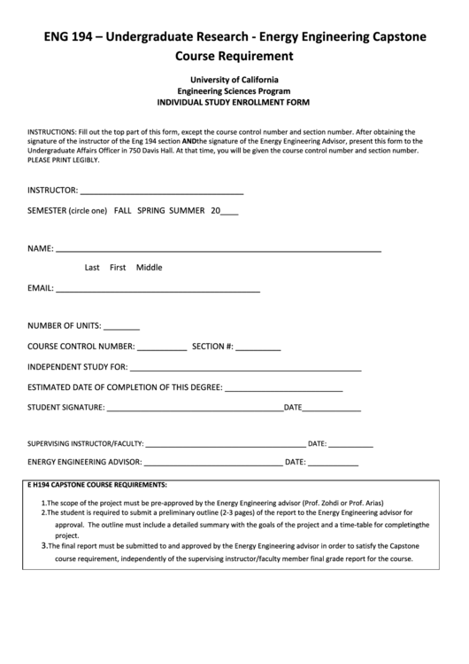 Individual Study Enrollment Form Printable pdf