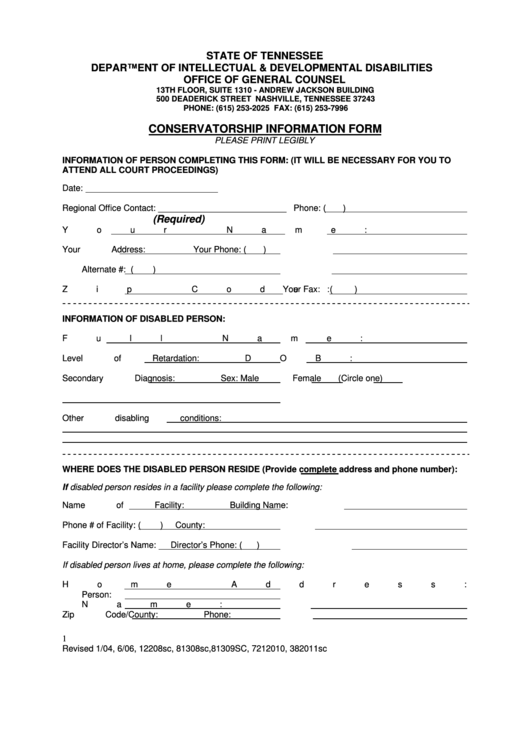 Conservatorship Information Form Printable pdf