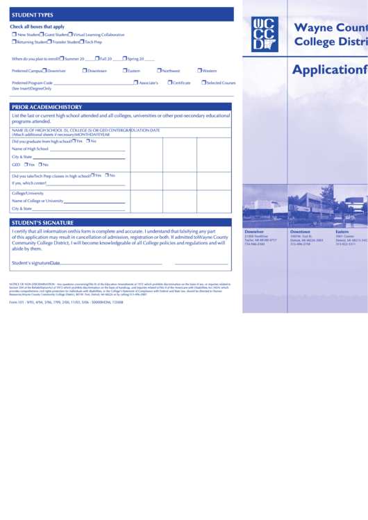 Application For Admission - Wayne County Community College District Printable pdf