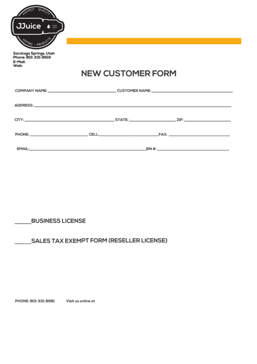 New Customer Form - Jjuice Printable pdf