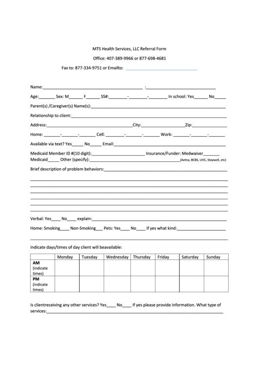 Fillable Referral/client Information Form Printable pdf