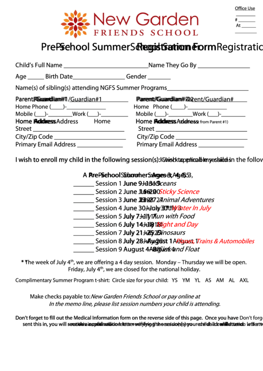 Preschool Summer School Summer School Summer Registration Printable pdf