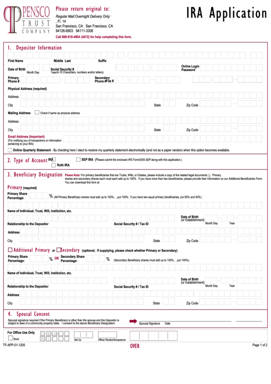 Fillable Pensco Ira Application Form Printable pdf