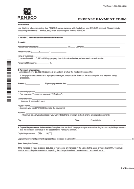 Fillable 2011 Expense Payment Form Printable pdf