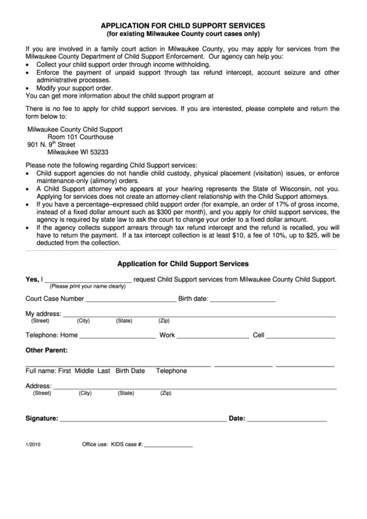 Application For Child Support Services Printable pdf