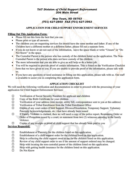 Application For Child Support Enforcement Services Printable pdf