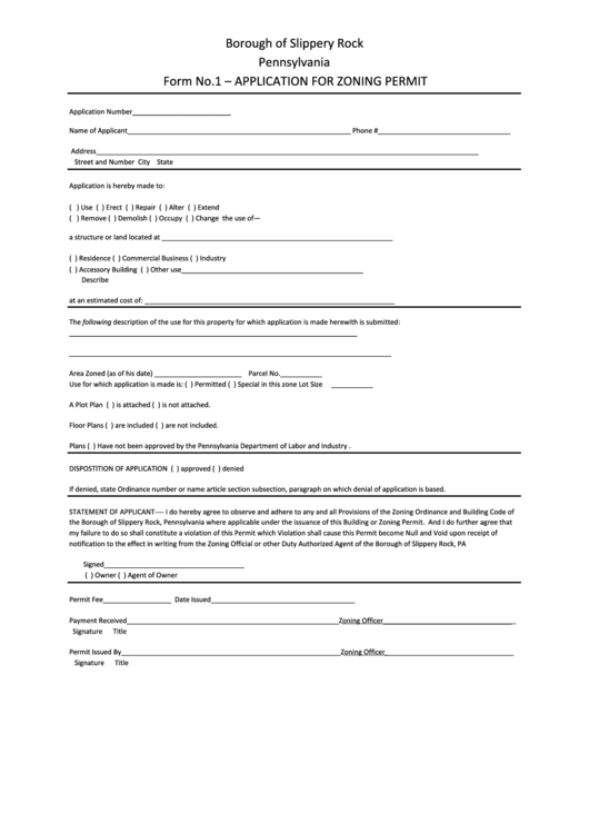 Application For Zoning Permit printable pdf download