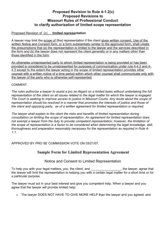 Sample Form For Limited Representation Agreement Printable pdf