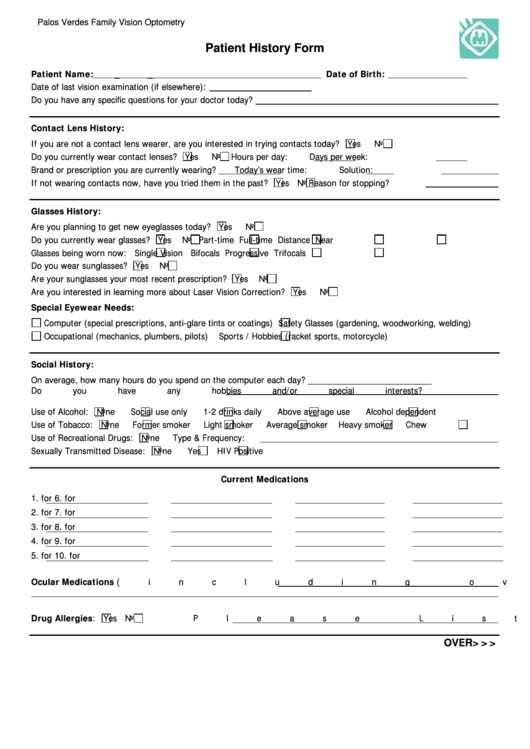 Fillable Patient History Form Printable pdf