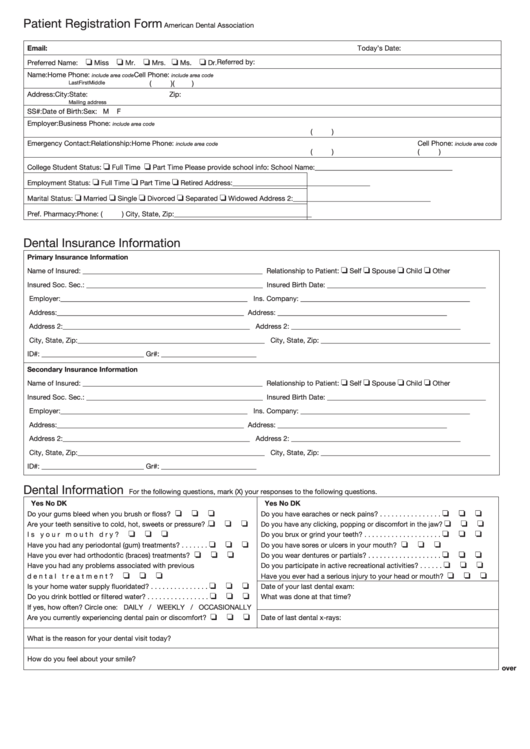 Patient Registration Form - American Dental Association