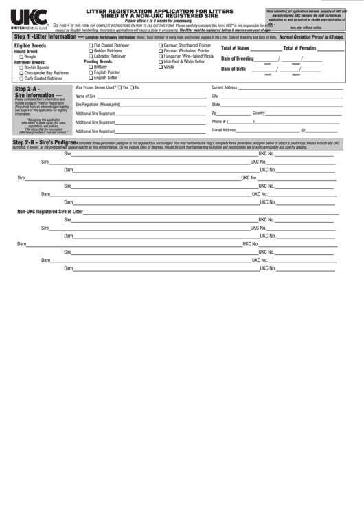 Ukc Registered Sire Litter Application Form Printable pdf
