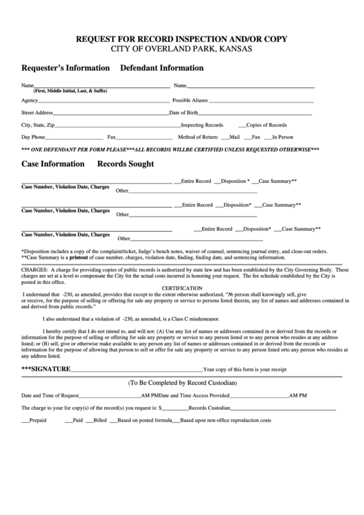 Records Request Form City Of Overland Park Printable pdf
