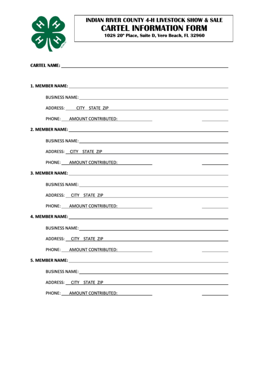 Cartel Information Form Printable pdf