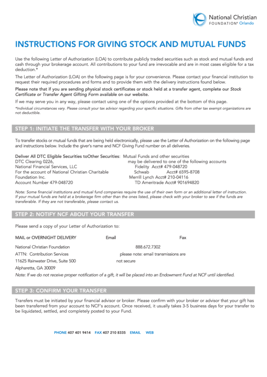 Stock And Mutual Fund Transfer Form Printable pdf