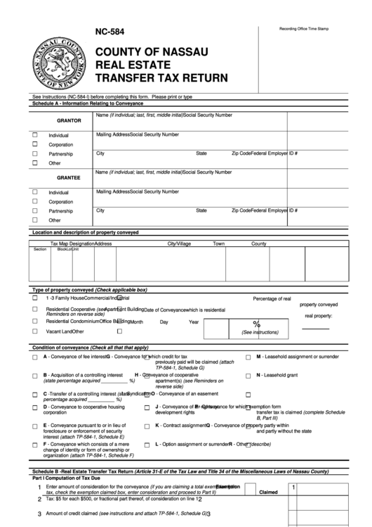 County Of Nassau Real Estate Transfer Tax Return Printable pdf