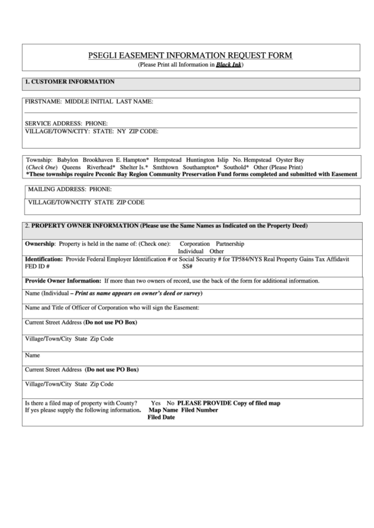 Fillable Psegli Easement Information Request Form Printable pdf