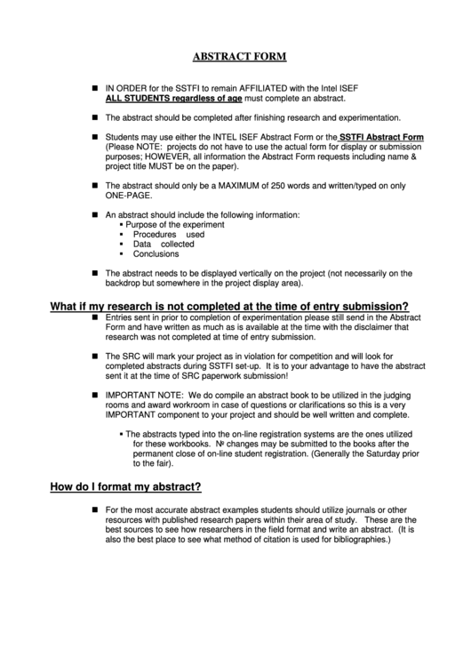 Abstract Form (Writing An Abstract - Examples) Printable pdf