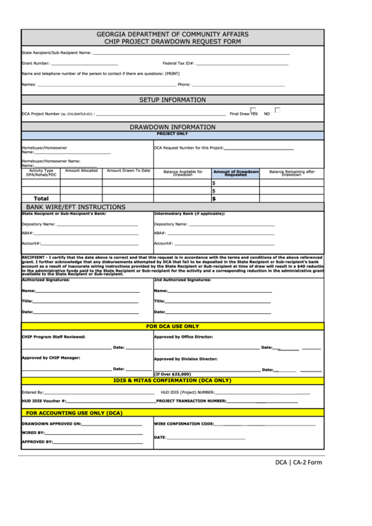 Dca Ca-2 - Georgia Department Of Community Affairs Chip Project Drawdown Request Form Printable pdf