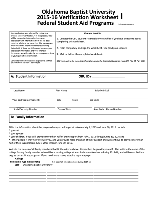 2015-16 Dependent Verification Form Printable pdf