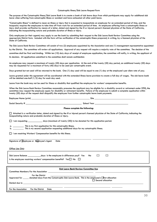 Catastrophic Illness Sick Leave Request Form Printable pdf