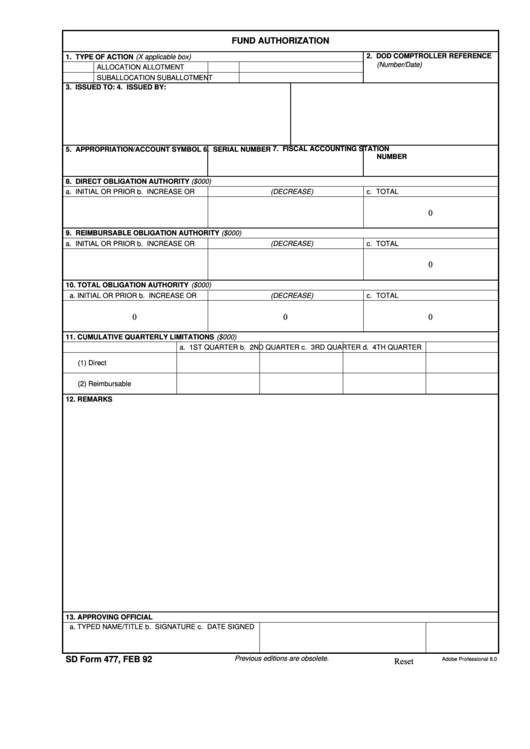 Fillable Sd Form 477 - Fund Authorization Printable pdf