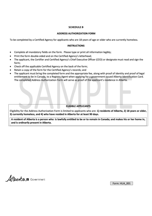 Schedule B - Address Authorization Form Printable pdf