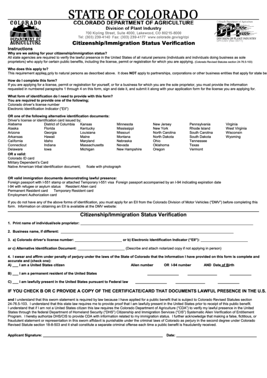 Citizenship Immigration Status Verification Form Printable pdf