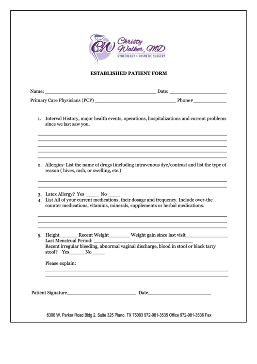 Established Patient Form Printable pdf