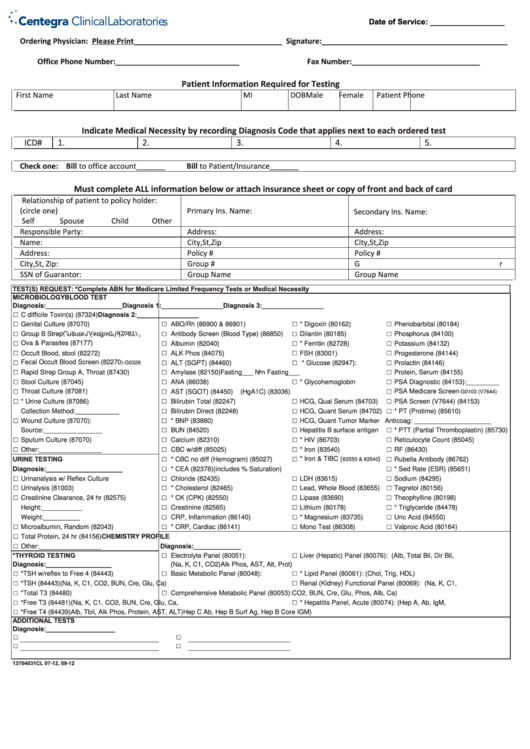 Lab Requisition Form Printable pdf