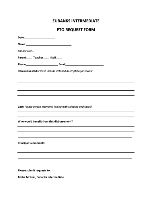 Eubanks Intermediate Pto Request Form Printable pdf