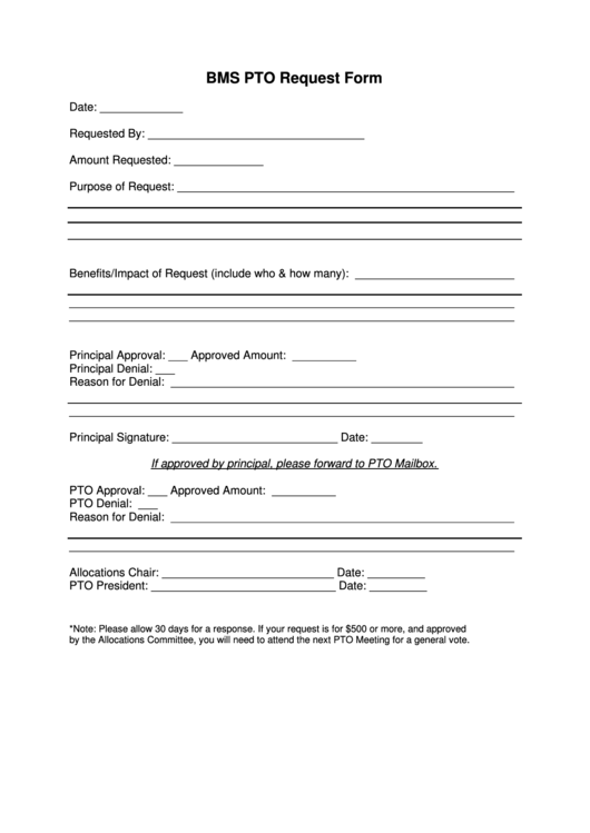 Bms Pto Request Form Printable pdf