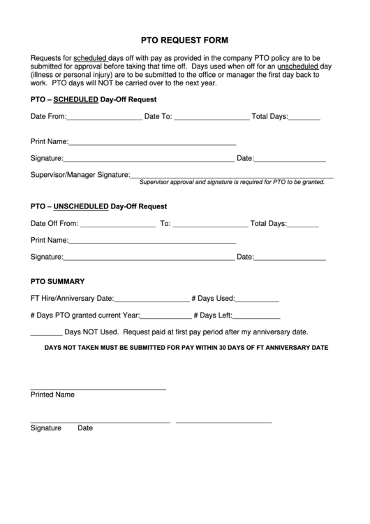 Pto Request Form Printable pdf