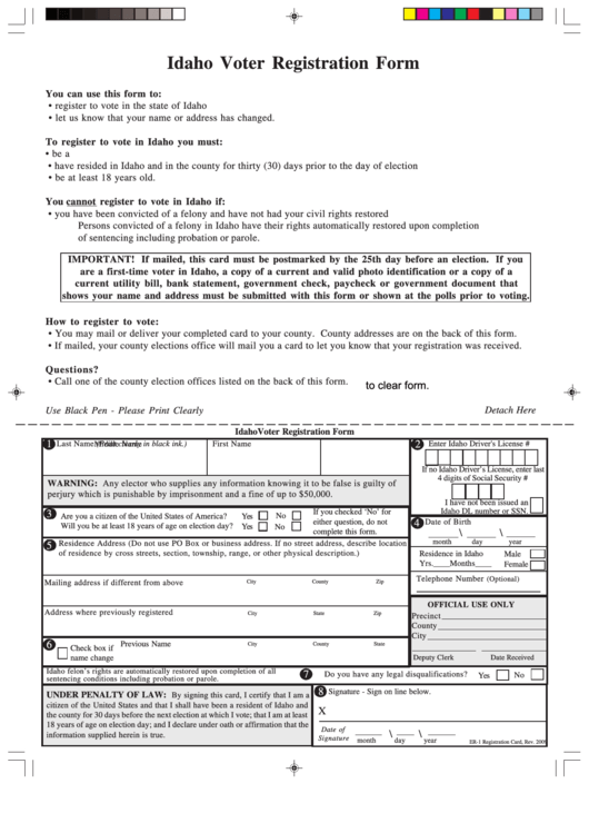 Fillable Idaho Voter Registration Form Printable pdf