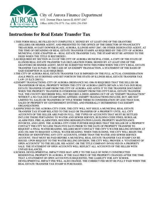 Instructions For Real Estate Transfer Tax Printable pdf