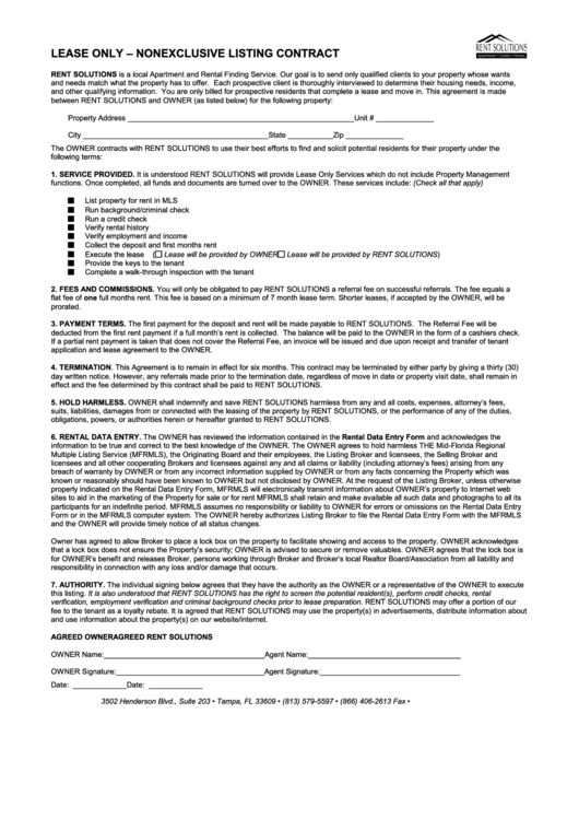 Lease Only - Nonexclusive Listing Contract Printable pdf