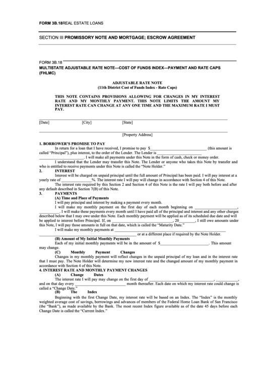 Form 38.18 - Promissory Note And Mortgage; Escrow Agreement Printable pdf