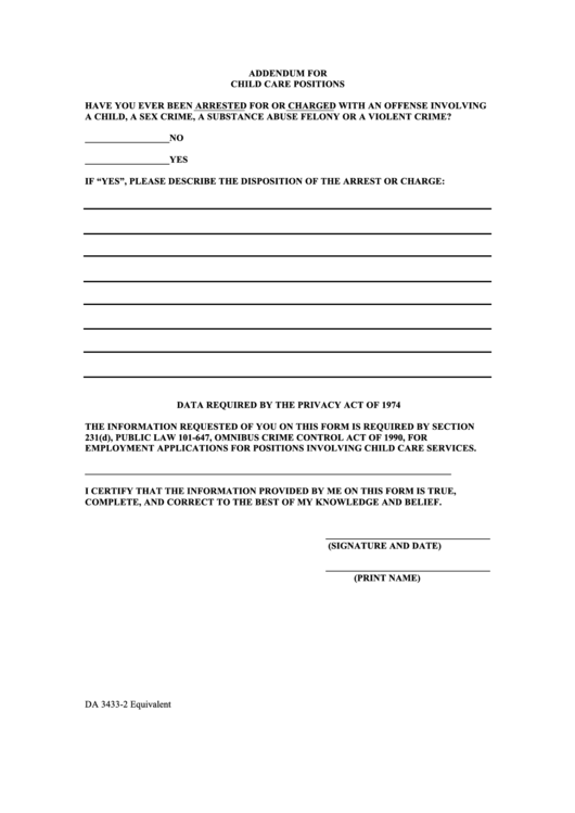 Addendum For Child Care Positions Printable pdf