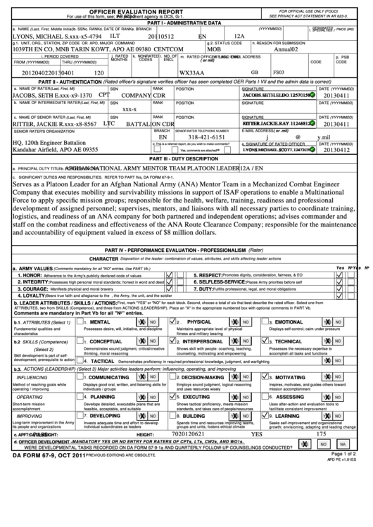 Da Form 67-9 - Officer Evaluation Report Printable pdf
