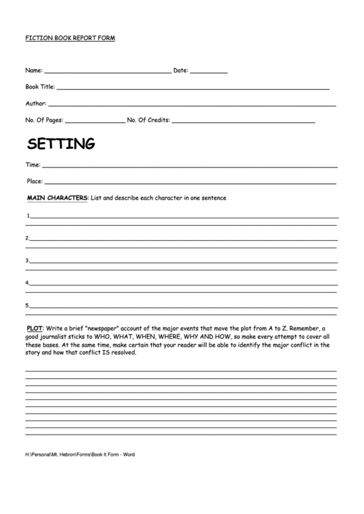 Fiction Boo Report Form Printable pdf