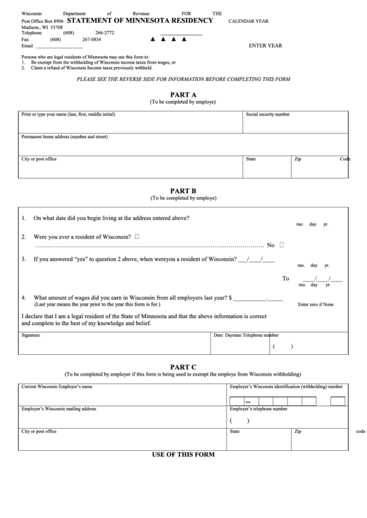 Minnesota Residency Statement Printable pdf