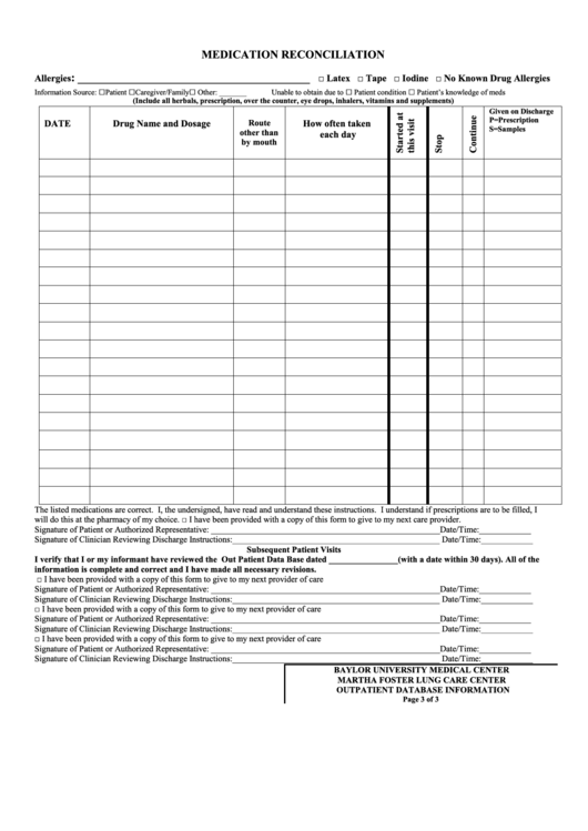Medication Reconciliation - Baylor Health Care System Printable pdf