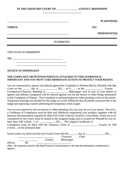 Fillable Rule 81 Summons-Affidavits Form Printable pdf