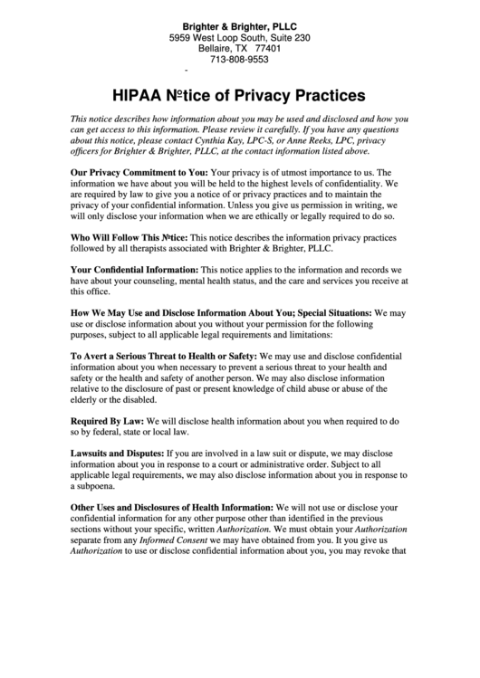 Printable Hipaa Notice Of Privacy Practices Printable Word Searches